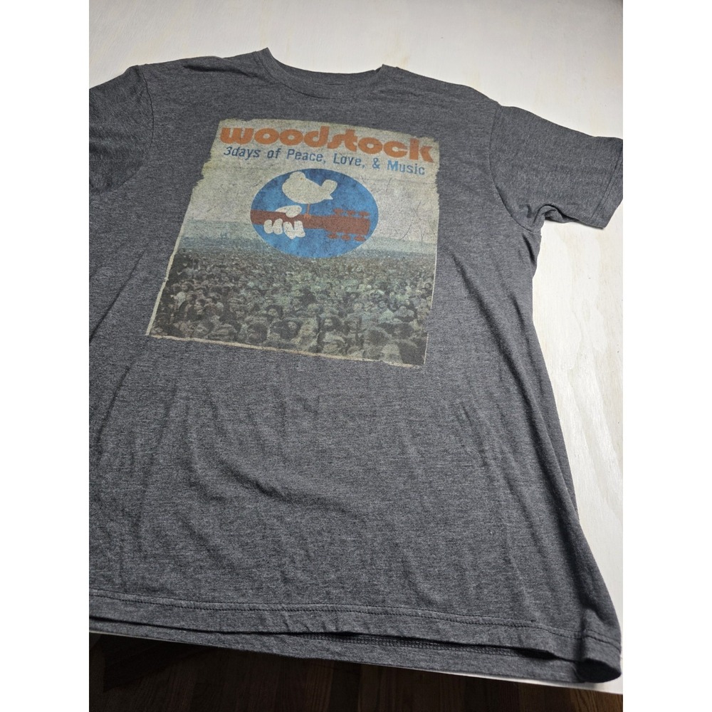 Woodstock 3 days of‎ Peace, Love, & Music Gray T-shirt Large Rare Festival Tee